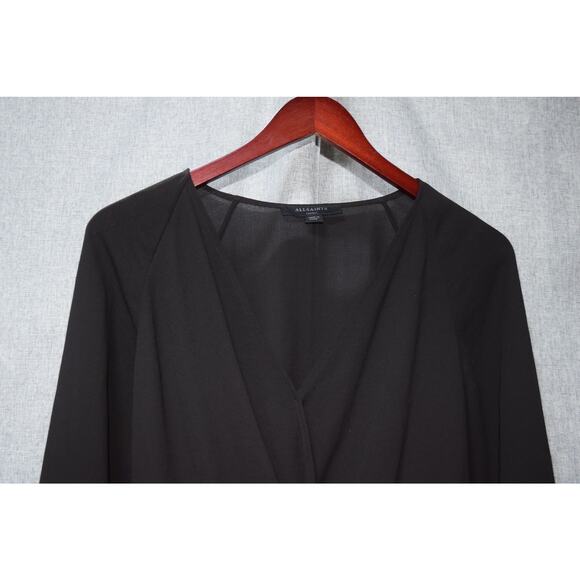 AllSaints Black Long Sleeve Wrap Peplum Blouse Size S - Picture 2 of 3